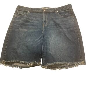 Lane Bryant Womens 16 Denim Blue Jean Short Frayed Hem MidRise Boyfriend Bermuda